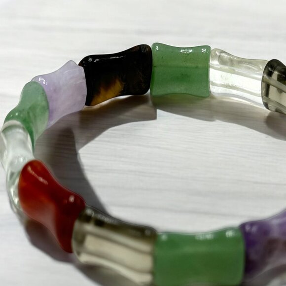 Multicolored Various Polished Semi Precious Gemstones Stretchy Bracelet Chakra - Picture 4 of 6